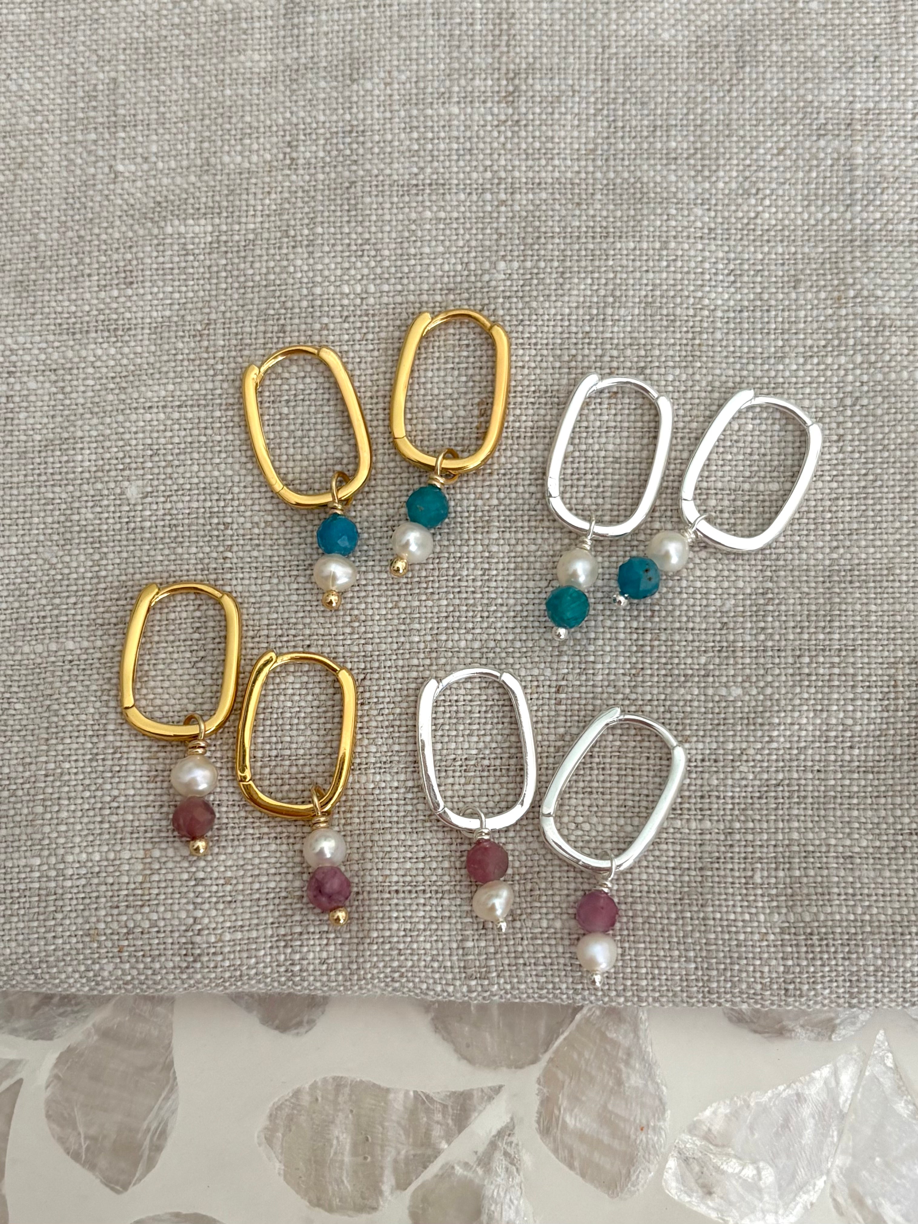 Sterling Silver Mixed Gemstone and Pearl Earrings (Gold/Silver)