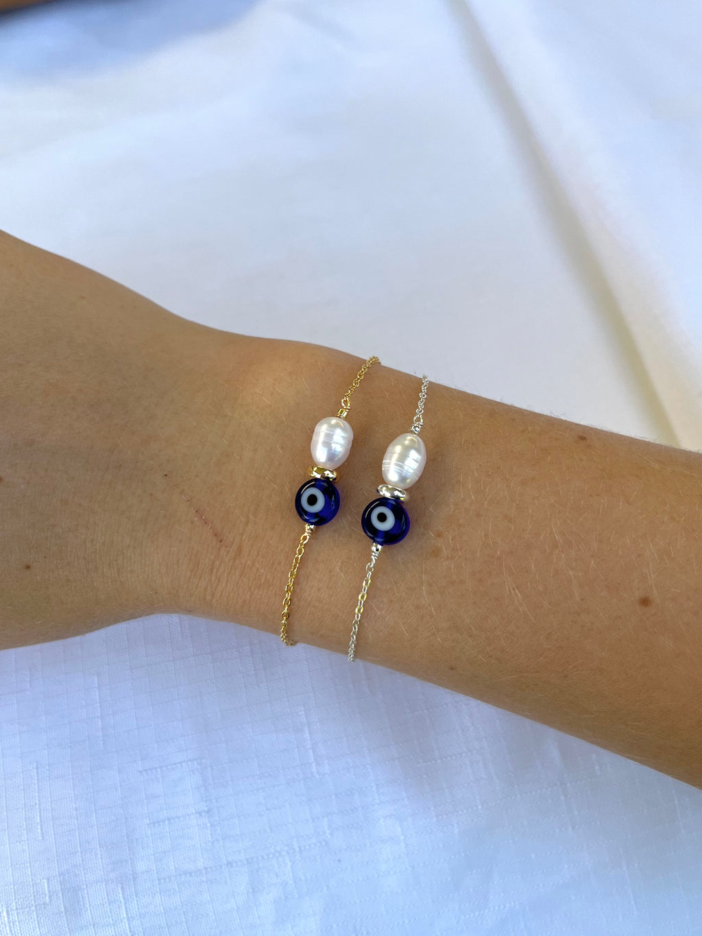 Sterling Silver Evil Eye Bracelet (Gold/Silver)