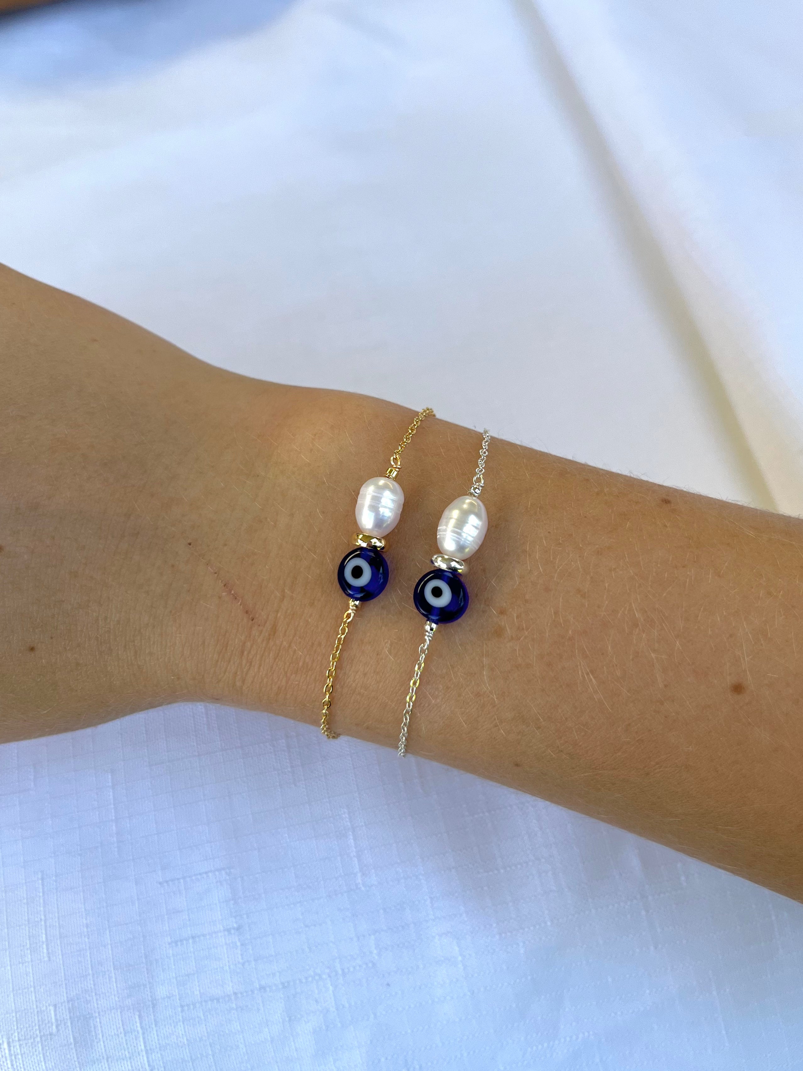 Sterling Silver Evil Eye Bracelet (Gold/Silver)