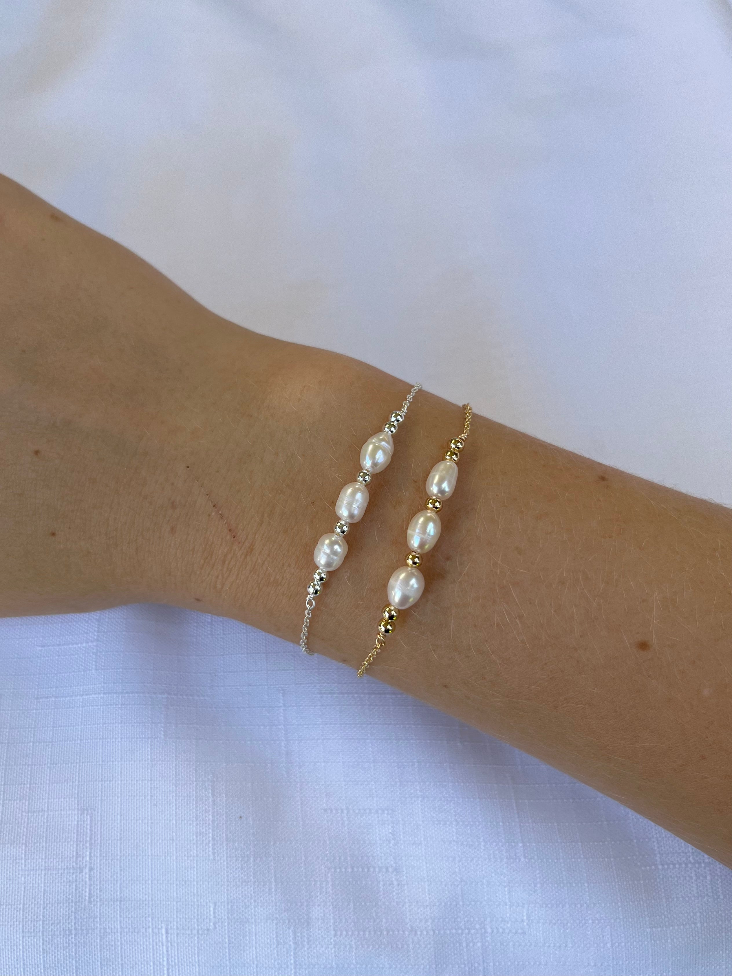Sterling Silver Milano Pearl Bracelet (Gold/Silver)