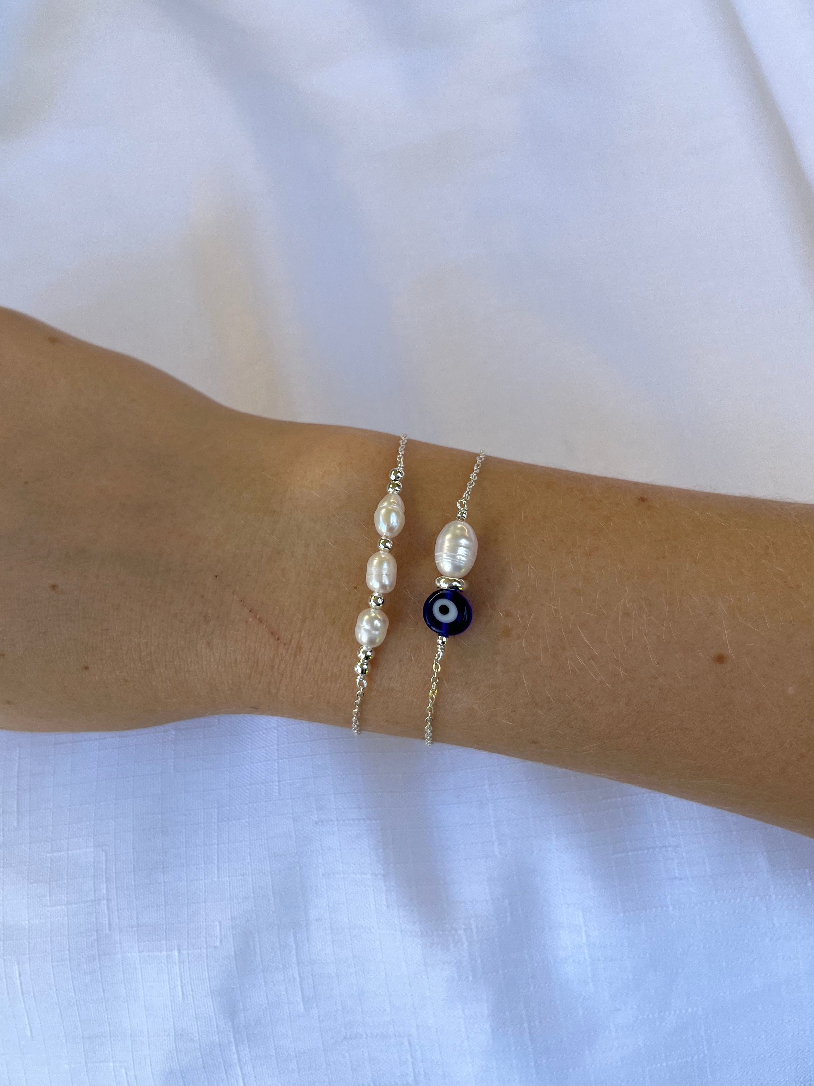 Sterling Silver Evil Eye Bracelet (Gold/Silver)