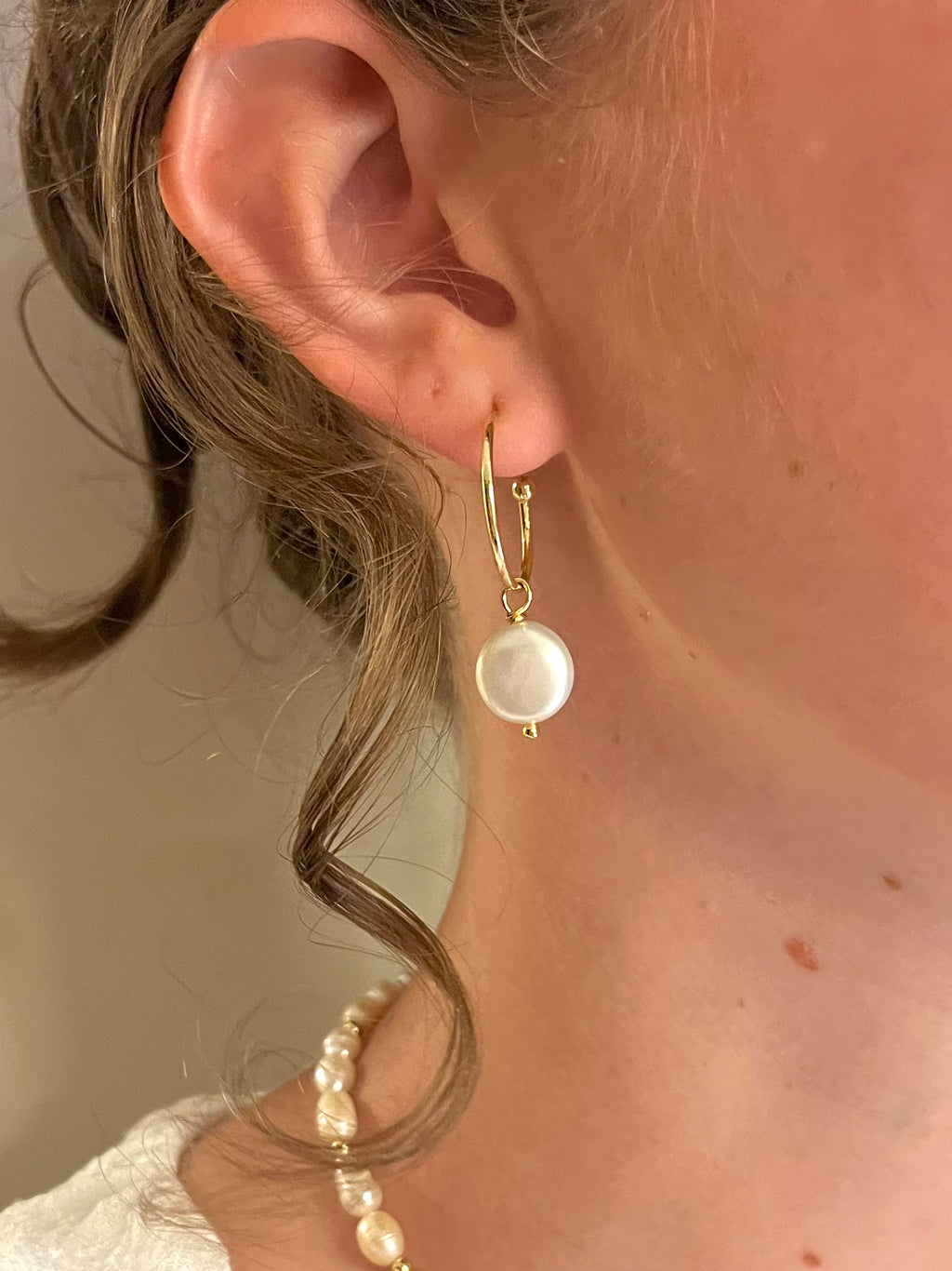 Sterling Silver Coin Pearl Hoops (Gold/Silver)