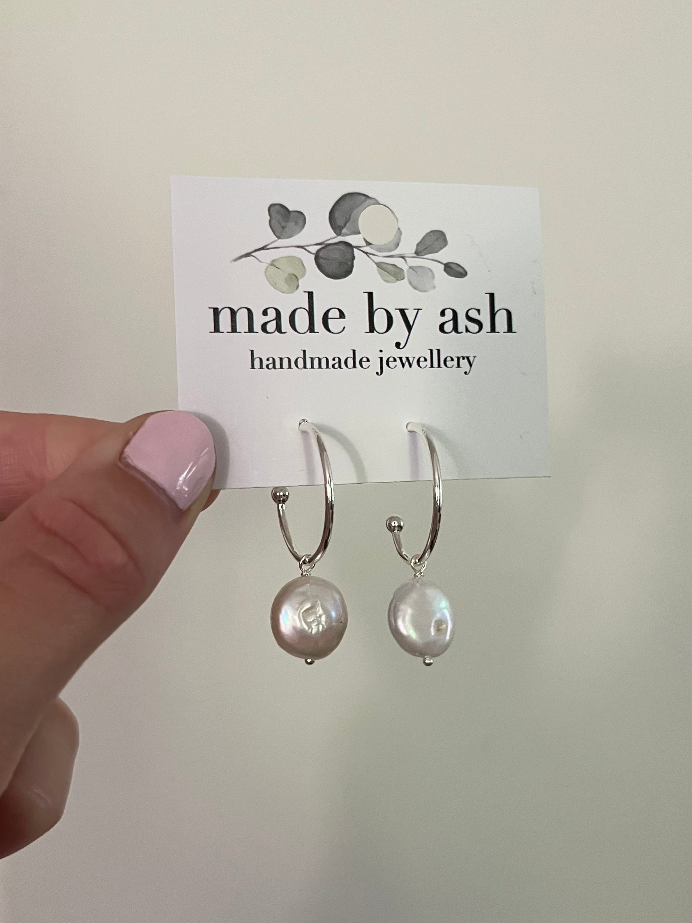 Sterling Silver Coin Pearl Hoops (Gold/Silver)