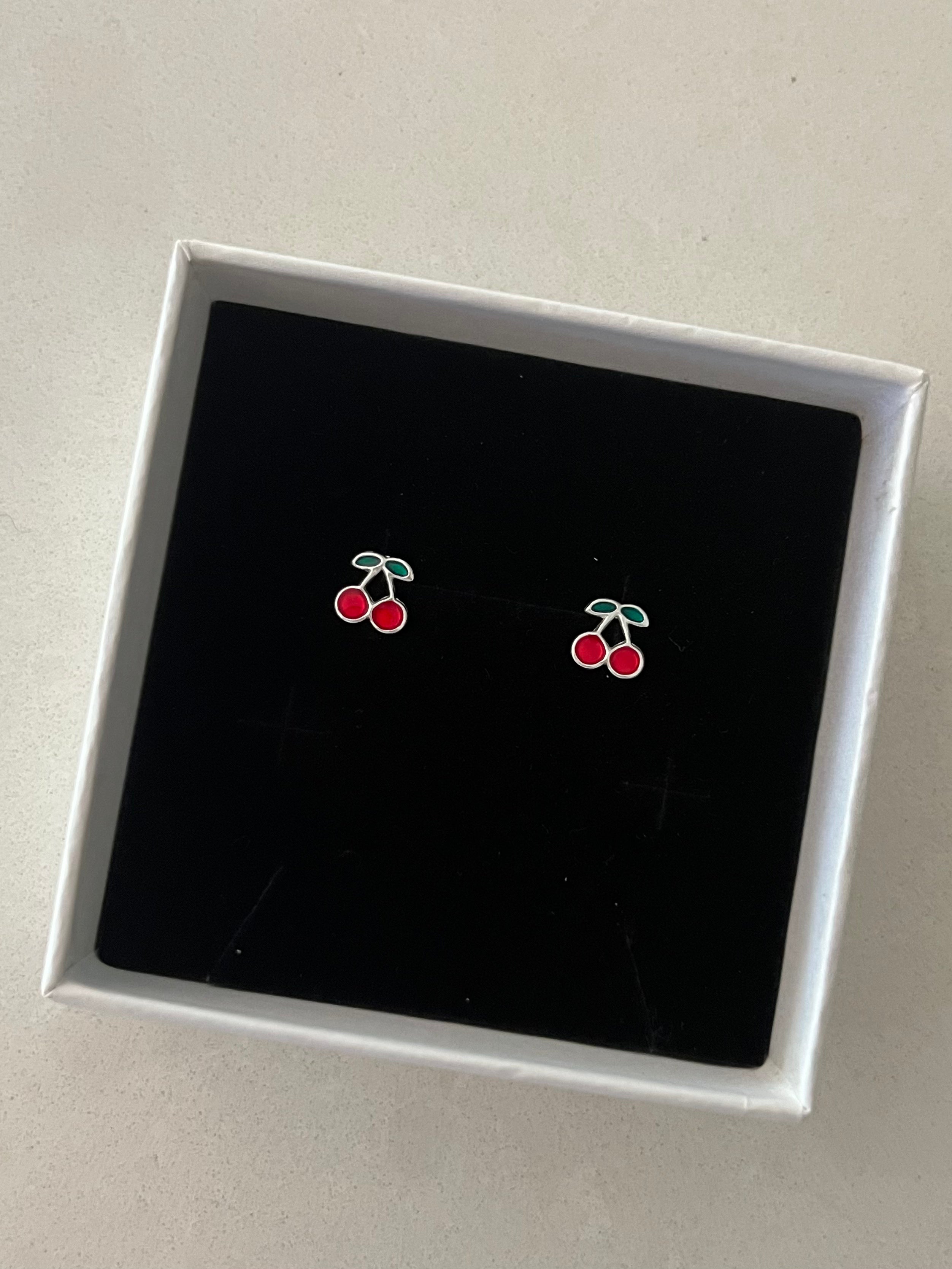 Sterling Silver Cherry Studs